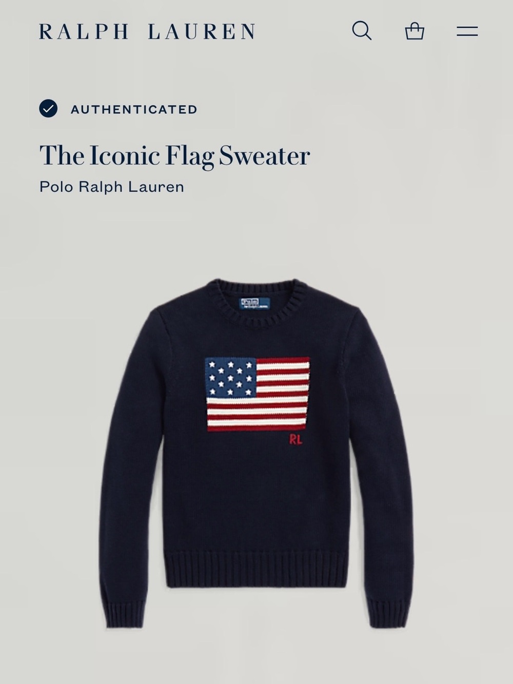 Polo by Ralph Lauren Navy Crewneck Sweater with American Flag
